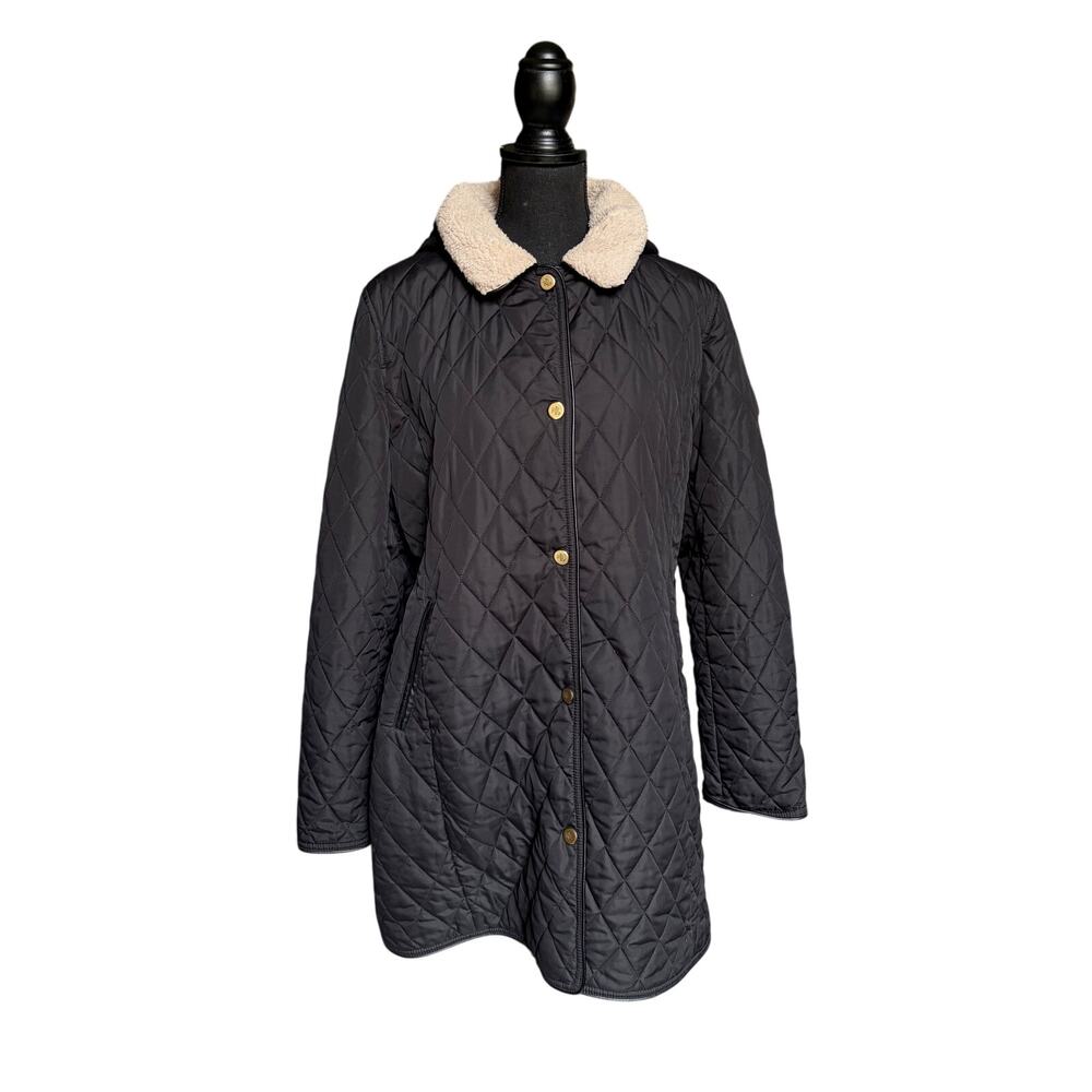 Lauren Ralph Lauren Quilted Barn Jacket with Shearling Trim (Black) - XL